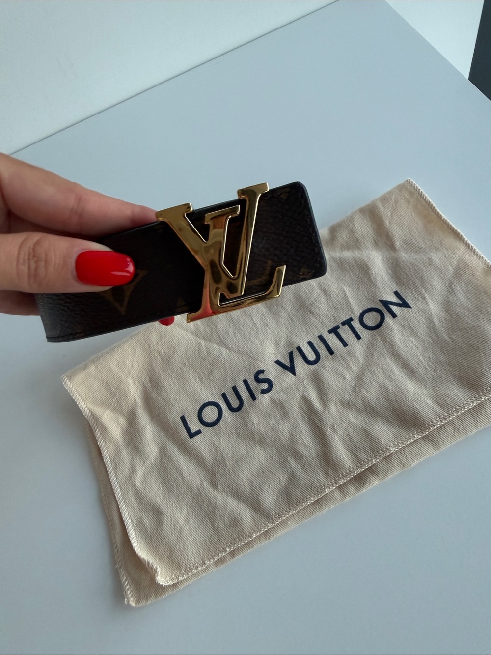 Louis Vuitton Brown Monogram Belt with Gold LV Buckle - Picture 2 of 7